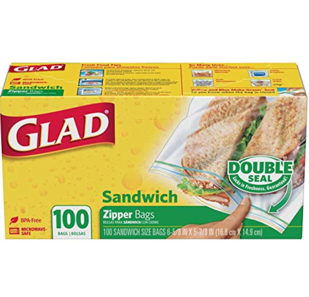 Glad Zipper Food Storage Sandwich Bags 100 Count