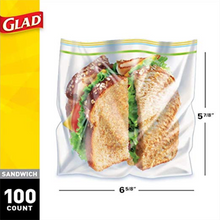 Load image into Gallery viewer, Glad Zipper Food Storage Sandwich Bags 100 Count