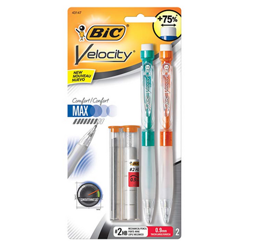 BIC Velocity Max Mechanical Pencil Thick Point (0.9mm) 2-Count